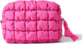 Yarnic Quilted Makeup Bag Cosmetic Bag, Travel Toiletry Bag for Women, Cute Makeup Bag Organizer Hot Pink Puffer Makeup Pouch (M, Hot Pink)
