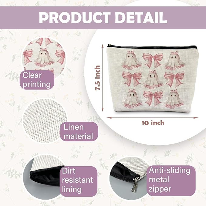 Coquette Pink Bow Ghost Halloween Cosmetic Bags - Cute Gifts for Women