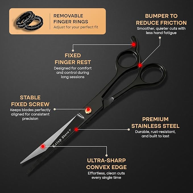 Professional Hair Cutting Scissors - Krisp Shave Japanese Stainless Steel Salon Barber Scissor (7 Inch) - Shears for Men's Beard Mustache Women Kids Pets Haircut All Purpose Shear, KSP-786