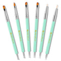 UNA GELLA Nail Art Pens 6PCS Green Color Acrylic Nail Art Design Brush Set with Gel Polish Liner Brushes Double-headed Nail Dotting Tools for DIY Home Salon Manicure Design Supplies