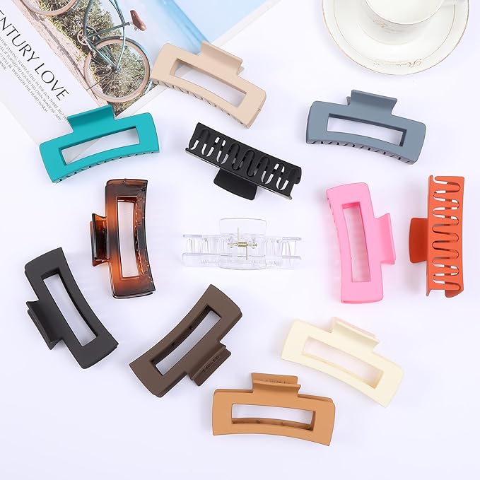 Hair Clips for Women12 Pack 4.1 Inch Large Square Claw Clips for Women Girls Thick Thin Curly Hair, Strong Hold Matte Neutral Colors Big Hair Claw Clips Accessories