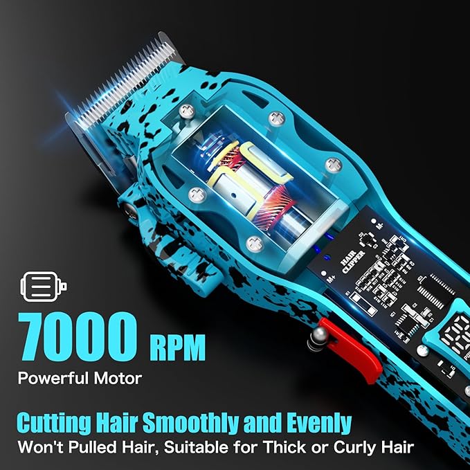Hair Clippers for Men, Cordless Barber kit for Hair Cutting & Grooming, Hair Clippers Set for Barber Haircut with LED Display（Blue）