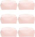 6PCS Cozy Makeup Bag Travel Cosmetic Bag for Women Soft Toiletry Bag Aesthetic Makeup Organizer Portable Large Zipper Pouch for Skincare Beauty Accessories Brushes Waffle Check Light Pink