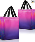 Nush Nush Holographic Reusable Gift Bags Medium Size – Set of 12 Gradient Pink & Purple Gift Bags With Handles - Colorful Party Favor Bag for Birthday Party Favors, Halloween, Christmas - 8x4x10