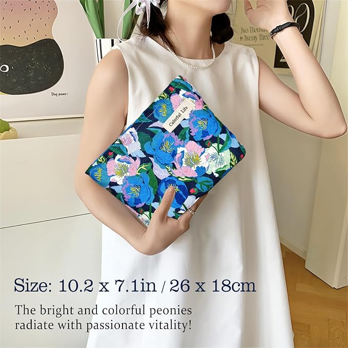 STARDW Aesthetic Floral Makeup Bag Cute Small Cosmetic Bags for Women Girls, Travel Toiletry Bag Large Capacity Zipper Makeup Pouch, Purse Organizer Pouches (Peony Flower)