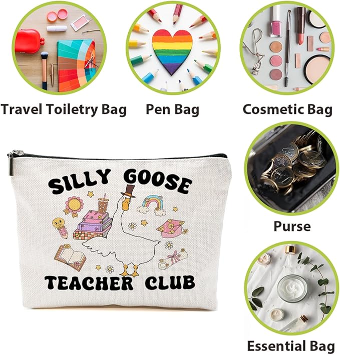 Teacher Gifts Makeup Bag, Funny Goose Cosmetic Bag, Teacher Appreciation Gift Organizer Zipper Pouch Retirement Graduation Novelty Gag Gift for Women Girls New Teachers Coworker Friends