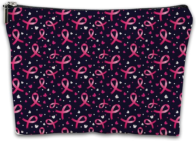 Pink Ribbons Cosmetic Bag Mini Portable Travel Toiletry Bag Organizer Makeup Brushes Aesthetic Accessories Waterproof Storage Bag for Women