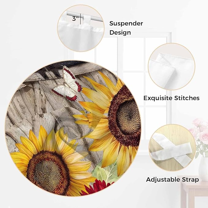 Sunflowers Bedroom Curtains 72 Inch Length, Window Curtains Tab Top, Retro - Image 6