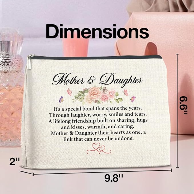 Mother and Daughter Gifts Makeup Bag Gift for Mom and Daughter Cosmetic Bag Zipper Makeup Pouch Gifts for Christmas Birthday Thanksgiving