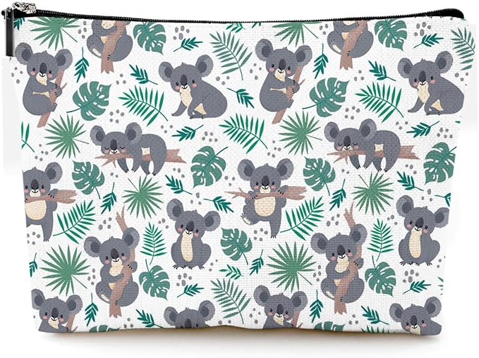 Small Makeup Bag for Purse Cute Canvas Waterproof Cosmetic Bags for Women Zipper Travel Toiletry Pouch-Koala Makeup Bags