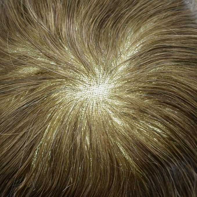 FACE MIRACLE Hair System for Men French Lace Mens Toupee Human Hair Replacement System Lace with PU Toupee for Men Male Hair Piece Wigs 7"X9" 7# VERY LIGHT BROWN