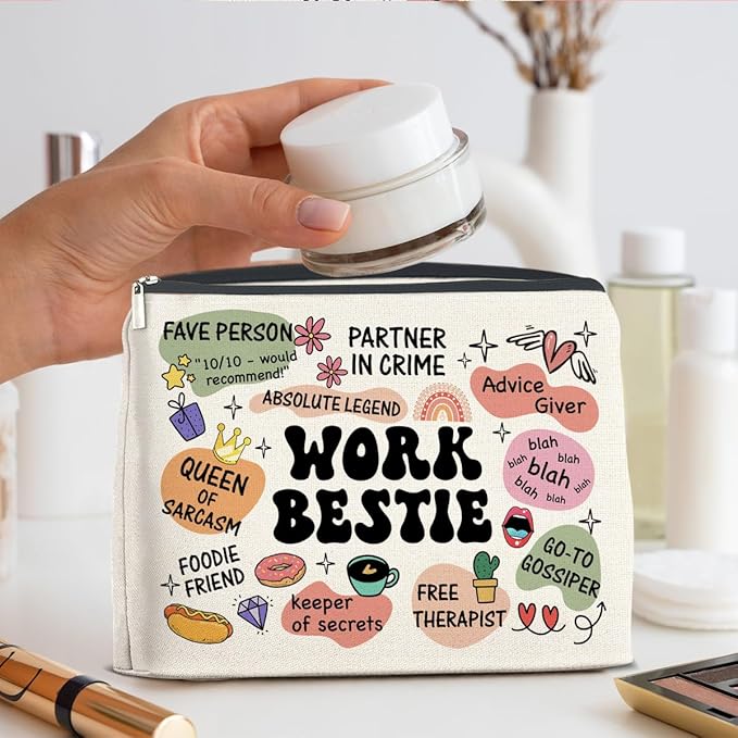 Work Bestie Gifts Makeup Bag, Work Best Friend Gifts for Women, Gifts for Coworker Colleagues Friend Work Bestie Zipper Makeup Pouch