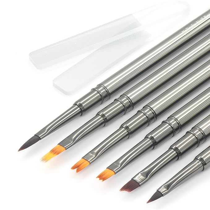 MYR 6Pcs Nail Art Brushes and 2Pcs Nano Nail Files, Metal Nail Art Tools, Acrylic Nail Brushes, Nail Design Tools, suitable for Personalized Nail Art Designs such as Flowers and Irregular Patterns