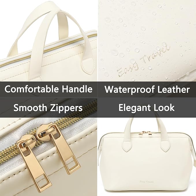 Travel Makeup Bag, Large Wide-open Cosmetic Bag Make Up Organizer Case for Women, Waterproof PU Leather Toiletry Bag Skincare Pouch for Toiletries Accessories Brushes