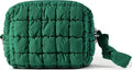 Yarnic Quilted Makeup Bag Puffy Cosmetic Bag, Quilt Travel Toiletry Bag for Women, Puff Cute Makeup Bag Organizer Puffer Makeup Pouch Soft(M, Deep Green)