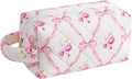 JOVAKIT Travel Makeup Bag Cosmetic Bag for Women, Christmas Gifts, Small Floral Flowers Coquette Toiletry Bag with Handle, Zipper Make Up Pouch Organizer Bag Trendy Stuff (Pink Bowknot)
