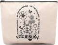 Boho Floral Christian Makeup Bag, Christian Gifts for Women, Bible Stuff Prayer Supplies, There Was Jesus Cosmetic Bag Pouch