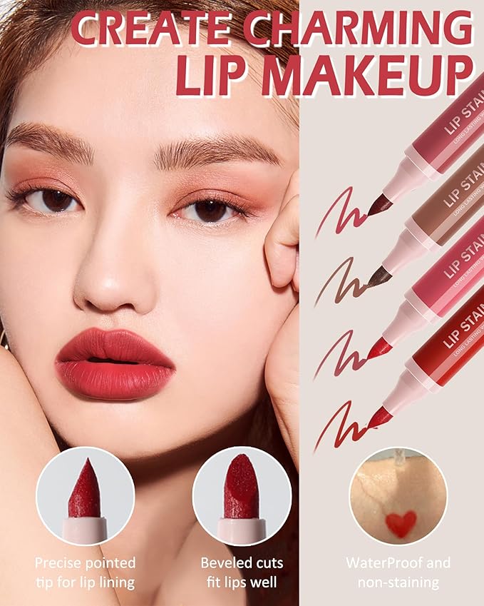 Lip Stain Liner Pen-1Pcs Nude Brown Lip Tint Stain Liquid Lipstick Lip Liner Pencil,Matte Lipcolor Lipstain,Longlasting Waterproof Lip Gloss,Precise Chisel Tip Lipgloss,Makeup Gift for Women-02