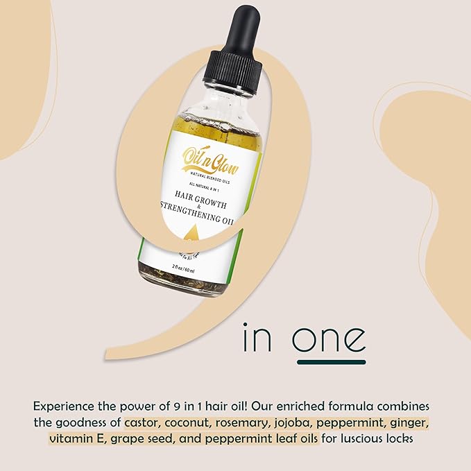 USDA Certified Organic 8 in 1 Natural Hair Growth Serum & Strengthening Oil with Rosemary, Castor, 100% Vegan Jojoba, Coconut, Grape Seed, Ginger & Scalp DHT Blocker Peppermint Oil -2 FL