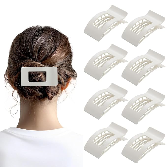 8 Pack Flat Hair Clips for Women – Sleek Non-Slip Claw Clips with Strong Hold, Minimalist Hair Accessories for Bridal, Office, or Everyday Wear (Glossy White)
