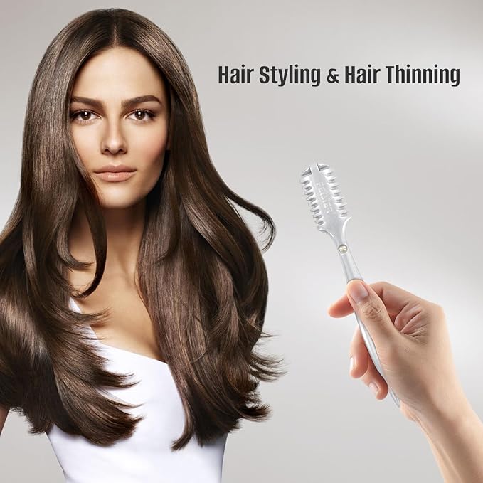 Aluminum Double-Edge Hair Thinning Razor Comb with 10pcs Blades,Hair Texturizing Cutting Razor Comb for Thin and Thick Hair Trimming and Styling