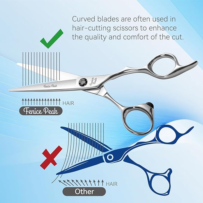 Fenice Peak CNC Professional Hair Cutting Scissors 6.0 Inch Sharp Convex Blade Barber Shears Made of VG10 Japanese Stainless Steel with Adjustment Screw for Salon Hairdressing and Home User