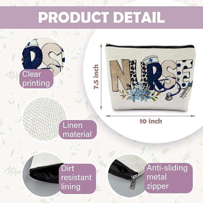 Trendy Floral Nurse Makeup Bag, Nurses Week Gifts Cosmetic Bags for Women, Nurse Appreciation Gifts Makeup Pouch, Nursing Zipper Pouch