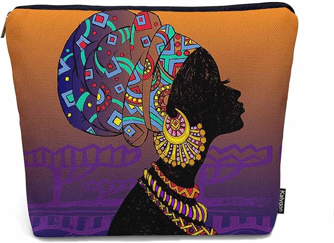 Makeup Bag African Woman Makeup Bags For Purse Pouch, Traditional Black African Woman Travel Toiletry Bag Cosmetic Bag Makeup Bags Flax Makeup Organizer Bag Pencil Pouch For Man Woman