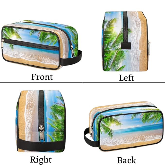 Tropical Palm Tree Beach Travel Toiletry Bag for Women Men Lightweight Cosmetic Makeup Bag Organizer Waterproof Shaving Bag Dopp Kit with Large Capacity for Toiletries and Shaving Accessories