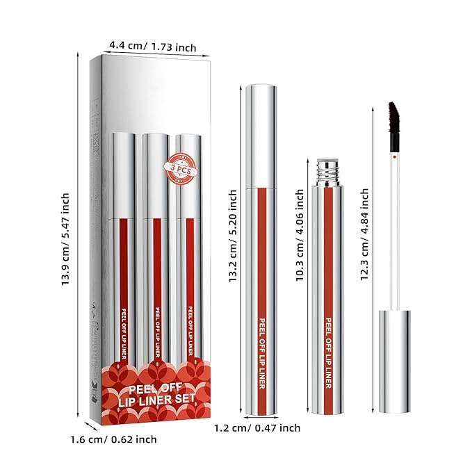 Peel Off Lip Liner Stain Set, 3 Colors Long Lasting Matte Lip Tattoo, Highly Pigmented Color Lip Makeup, Waterproof, Transfer-proof Lipstain for Women
