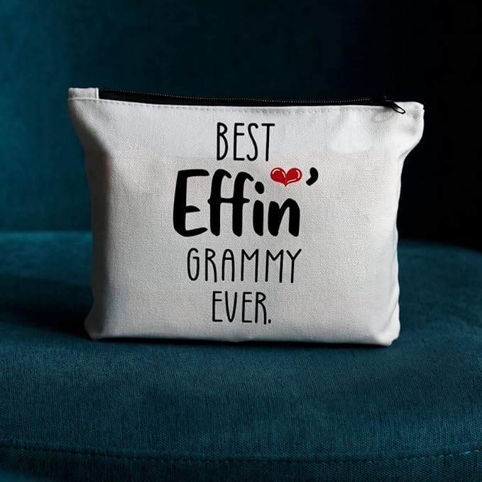 JIUWEIHU Best Effin Grammy ever Grammy Gift, Grandma Gifts, Funny Grandma Birthday Gifts, New Grandma Announcement Idea New Grandma Gift- Best Effin?Gigi Ever Makeup Bag for Mothers Day Gifts