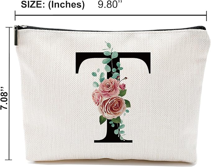 Initial A-Z Personalized Letter Makeup Bag, Monogrammed Bridesmaid Gifts Presents Cosmetic Bag, Portable Stationary Storage Organizer Pouch, Friendship Love Travel Makeup Bags