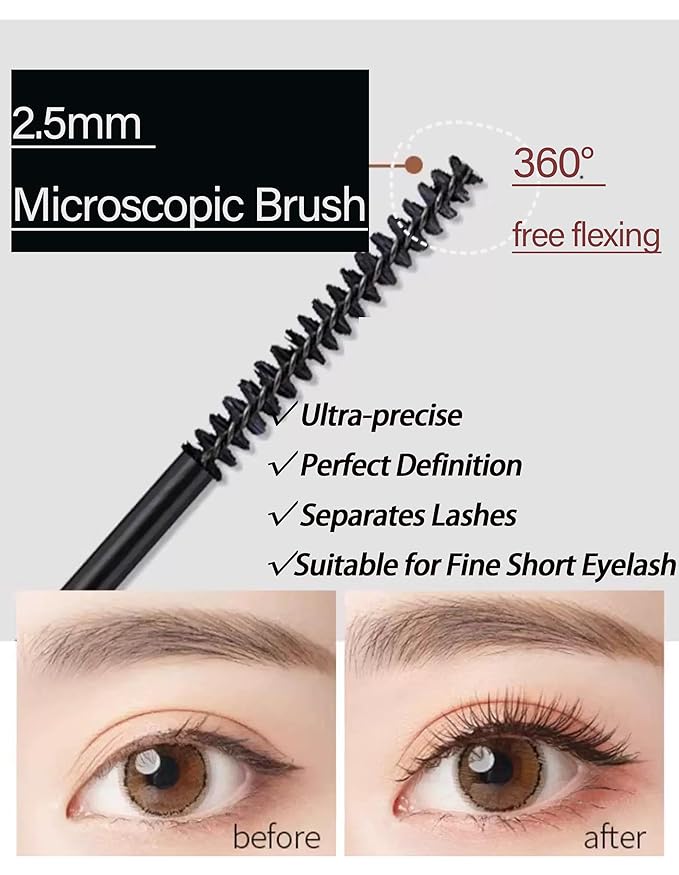 Black & Brown Mascara for Fine Short Lash & Older Women & Mulit-layered Lashes, Ultimate Length Volumizing Lower Bottom Lashes Mascara, Ultra-Precise Slim Adjustable Brush to Any Angle, Smudge-proof