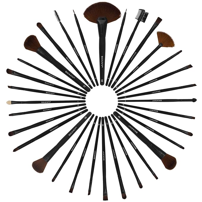 SHANY Makeup Brushes Premium Synthetic Foundation Powder Concealers Eye Shadows Cosmetics Brush Set with Faux Leather Pouch and Instruction sheet, 32 Count