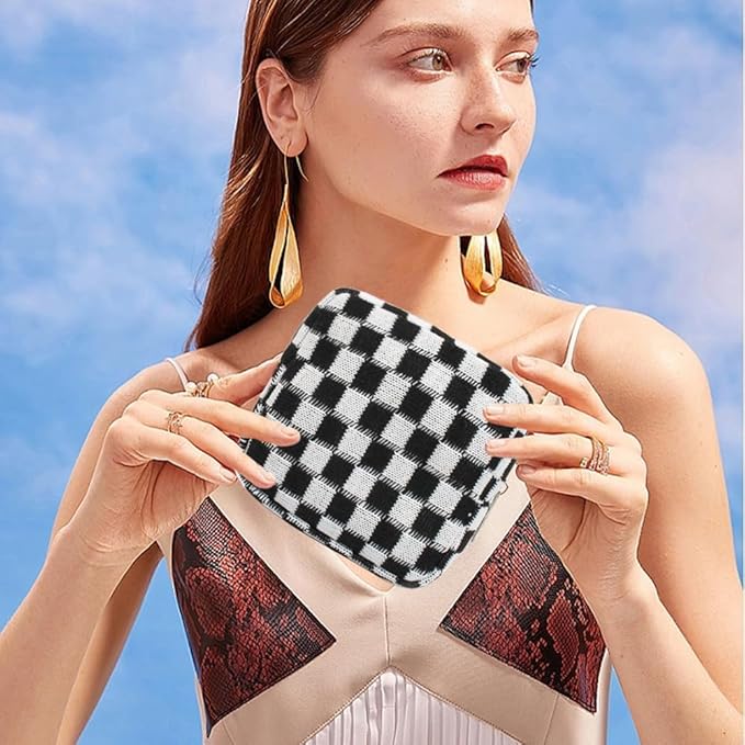 2 Pieces Makeup Bag Set, Small Black Checkered Cosmetic Bag Travel Toiletry Organizer Mini Cosmetic Pouch Case Makeup Brushes Cute Quilted Aesthetic Accessories Storage Bag for Women