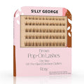 Silly George Pop-On Lashes - DIY 1-Step Pre-Glued Faux Eyelash Clusters, Natural Look Extensions, Brown - Rosy, 5-7 Pair Set, Pack of 60 Clusters