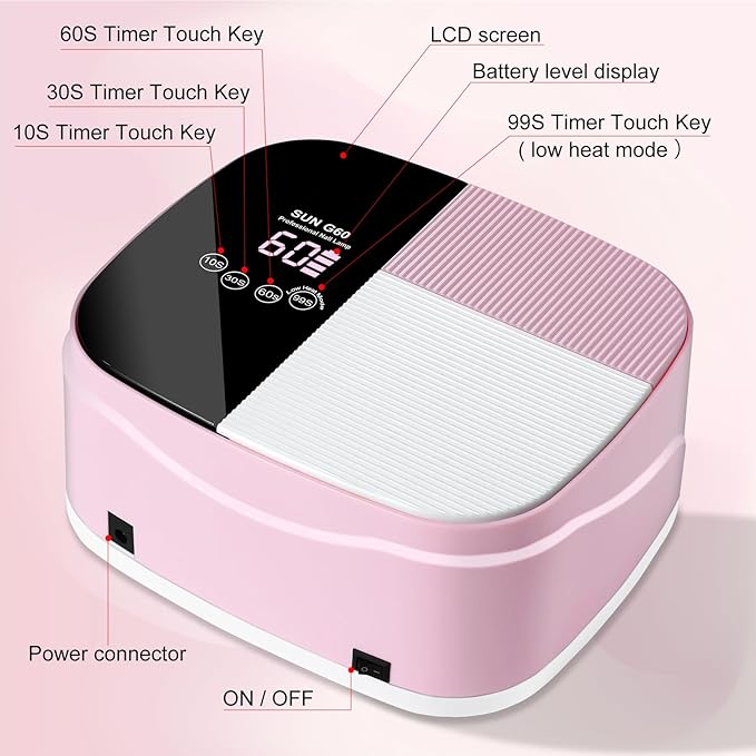 LIMEGIRL UV LED Nail Lamp Kit for Gel Polish Professional Fast Curing Pink Dryer Light Set with 45PCS Lamp Beads and Gloves and Auto Sensor Cordless Rechargeable Nail Art Cure Machine for Manicure