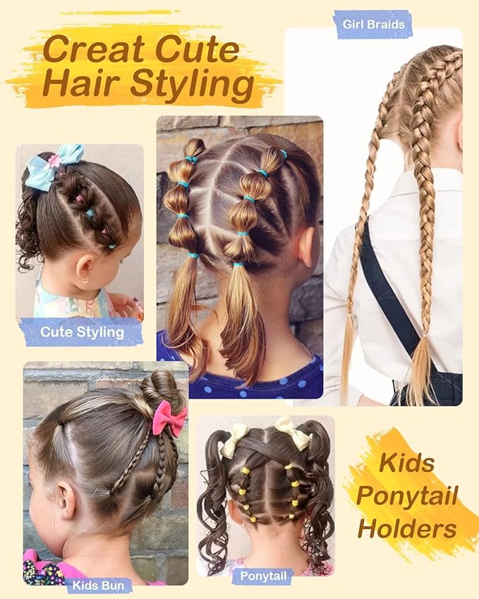 Hair Wax Stick & Styling Accessories - Tames Flyaways, Smooths Frizz, Sleek Ponytails & Buns for Kids, Teen Girls Gifts, 1000 Elastic Hair Ties, 1 Slick Back Hair Brush, 2 Hair Loop Styling Tools