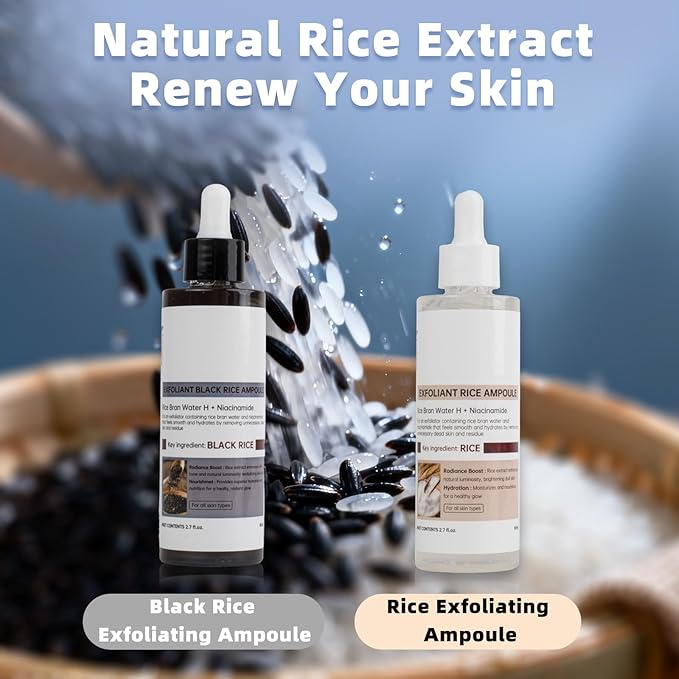 2 PCS Peel Shot Glow Rice Ampoule Duo,Black and White Rice Peeling Ampoule Rice Exfoliating Face and Body Black and White Rice Exfoliant for All Skin Types