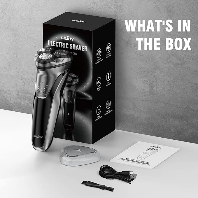 Sejoy Electric Shavers for Men, Mens Electric Razors Cordless, Rechargeable Razor with Pop-up Trimmer, Portable Travel Shavers Waterproof IPX7, 3D Floating Head, USB Charging