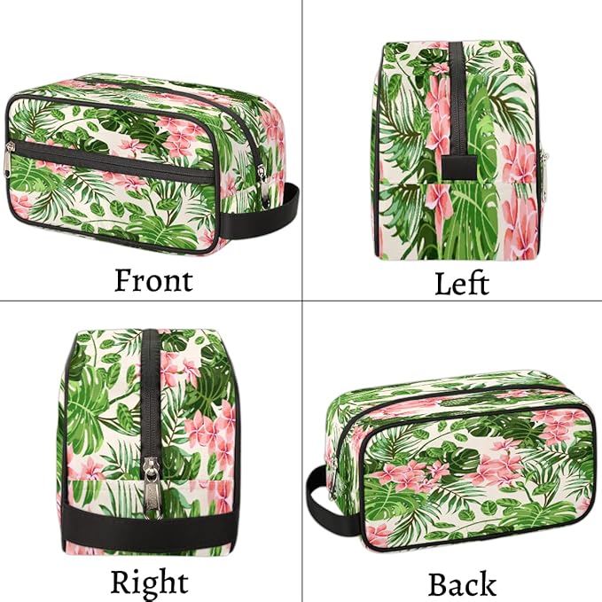 Tropical Leaf Flower Travel Toiletry Bag for Women Men Lightweight Cosmetic Makeup Bag Organizer Waterproof Shaving Bag Dopp Kit with Large Capacity for Toiletries and Shaving Accessories