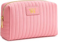 Monogrammed Make Up Bags for Women,Personalized Cosmetic Bags Women,Small Quilted Makeup Pouch,Cute Makeup Bag Travel,Birthday Gifts for Teen Girl (Pink W)