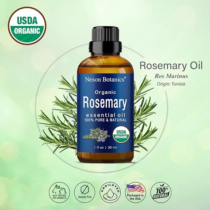 Organic Rosemary Essential Oil 30 ml - Pure, Natural Oil for Aromatherapy, Diffusers, DIY, Candle and Soap Making Scent - Nexon Botanics