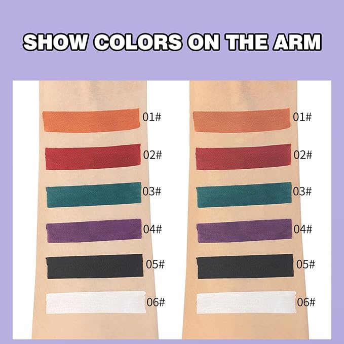 6pcs Matte Liquid Lipstick Makeup Set, Dark Black Green Purple Red Orange White Lip Gloss Kit With Case, Vivid Vampire Velvet Lip Stick for Halloween Cosplay Goth Costume Makeup