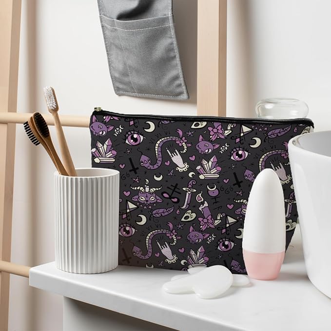 Purple and Black Halloween Makeup Bag, Halloween Gifts for Women, Witchy Makeup Bag, Witchy Gifts for Women, Witch Stuff, Goth Gothic Makeup Bag, Gothic Gifts for Women, snake
