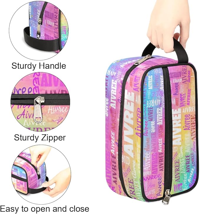 Custom Travel Toiletry Bag for Women, Large Makeup Bag, Cosmetic Bag, Comestic Essentials for Women, Colorful Pink Watercolor