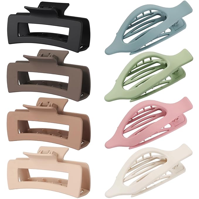 Hair Clips for Women 4.3 Inch Large Hair Claw Clips 8 pcs Square Claw Clips & Flat Hair Clips for Thick or Thin Hair French Concord Hair Barrettes Alligator Hair Accessories for Women (Light Colorful)