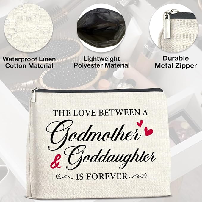 Makeup Bag Godmother Gifts from Goddaughter, Gifts for Godmother and Goddaughter Cosmetic Bag Zipper Makeup Pouch