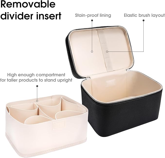 Makeup Case, Large Capacity Waterproof Double Layer Cosmetic Bag with Removable Divider, Double Compartment Brush Organizer, Multi-functional Travel Organizer