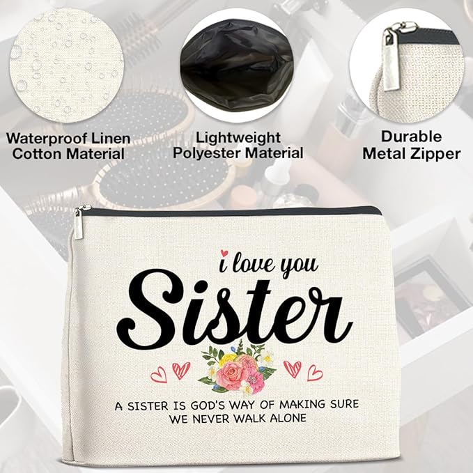 Sister Gifts from Sisters Makeup Bag, Gift for Bestie Best Friend Sister Christmas Birthday, Sisters Cosmetic Bag Zipper Makeup Pouch